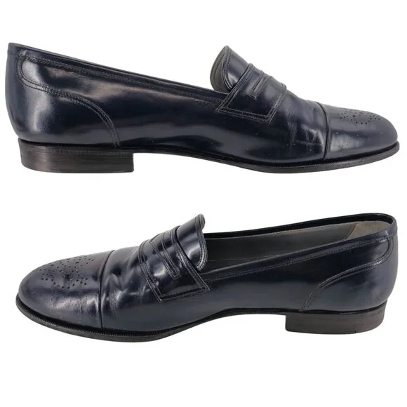 Vintage Bally Italy Navy Blue Leather Dress Shoes Mens 11.5 Penny Loafers Morris - Picture 7 of 11